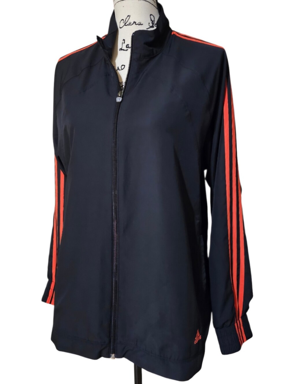 Adidas Vintage Black Jacket with Dark Coral Stripes - Picture 2 of 9